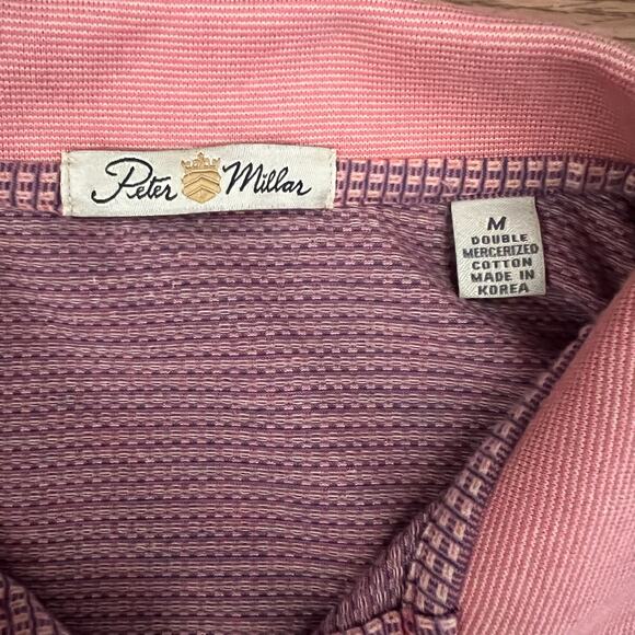 RARE Peter Millar Links 20 Golf Polo M Pink Double Mercerized Cotton Logo Shirt - Picture 5 of 7